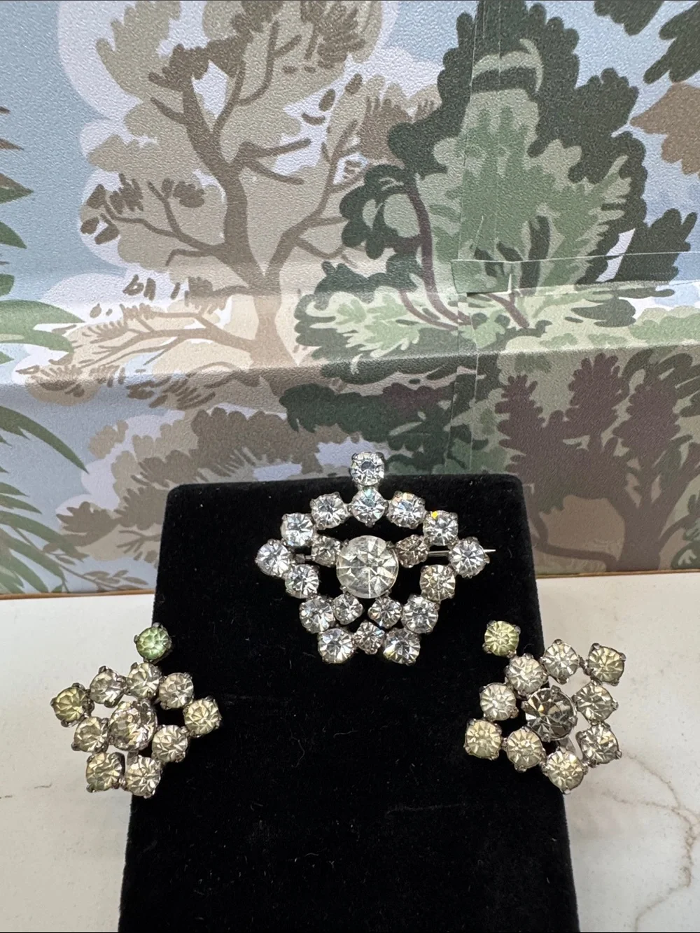 Vintage Sterling Crystal Cluster Brooch and Earring Set